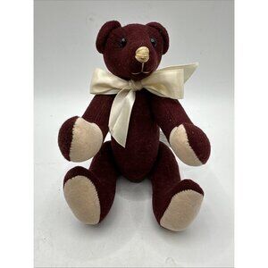 Small Jointed Teddy Bear By Pauline Bjonness Jacobsen Brown Cream Bow 6” T